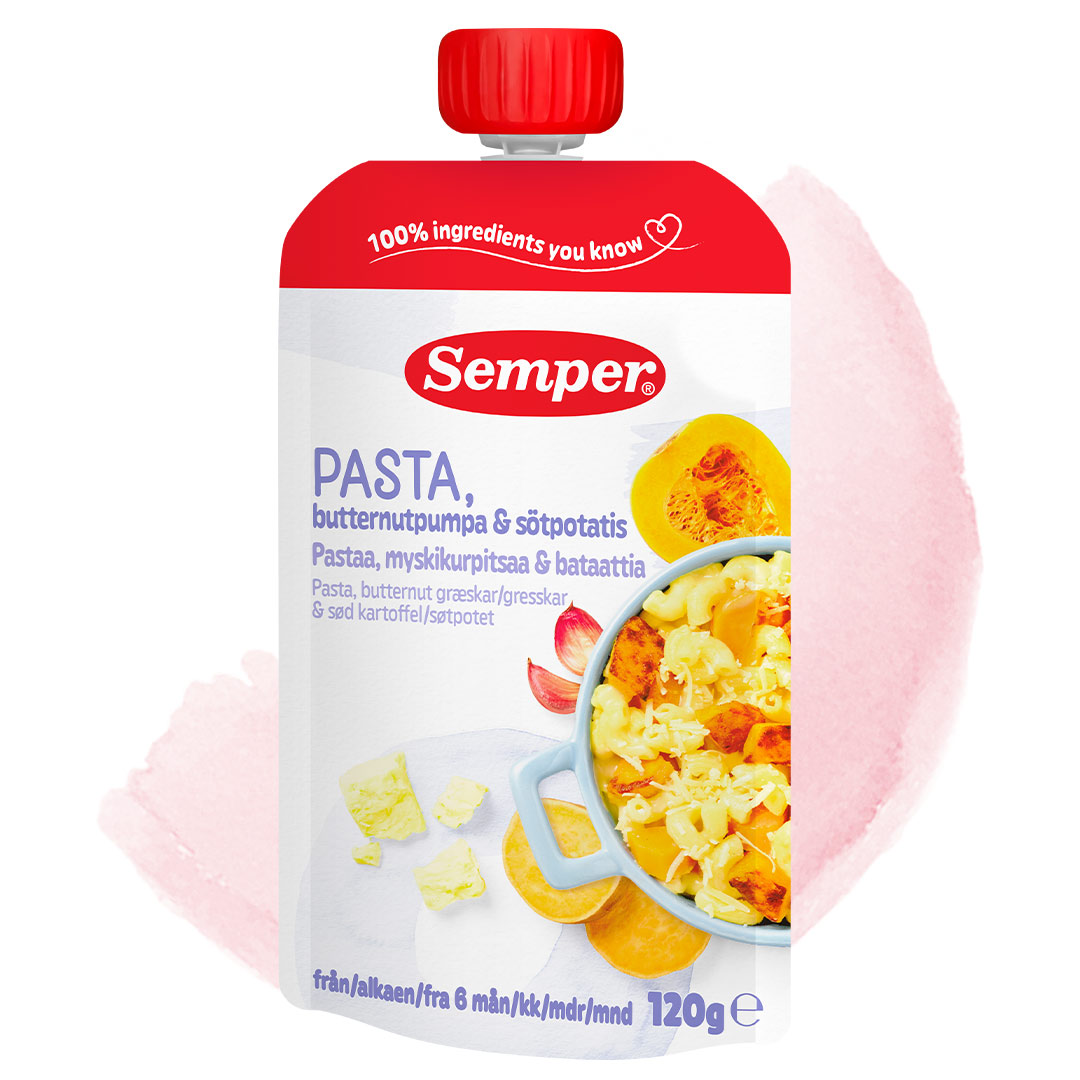 Pasta med butternutpumpa & sötpotatis i klämpåse