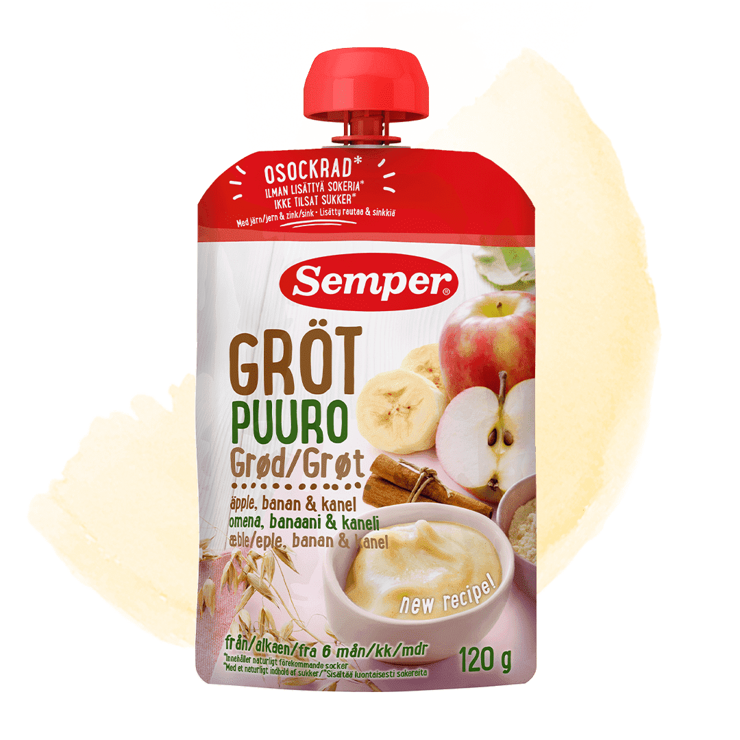 Porridge pouch with apple, banana, cinnamon