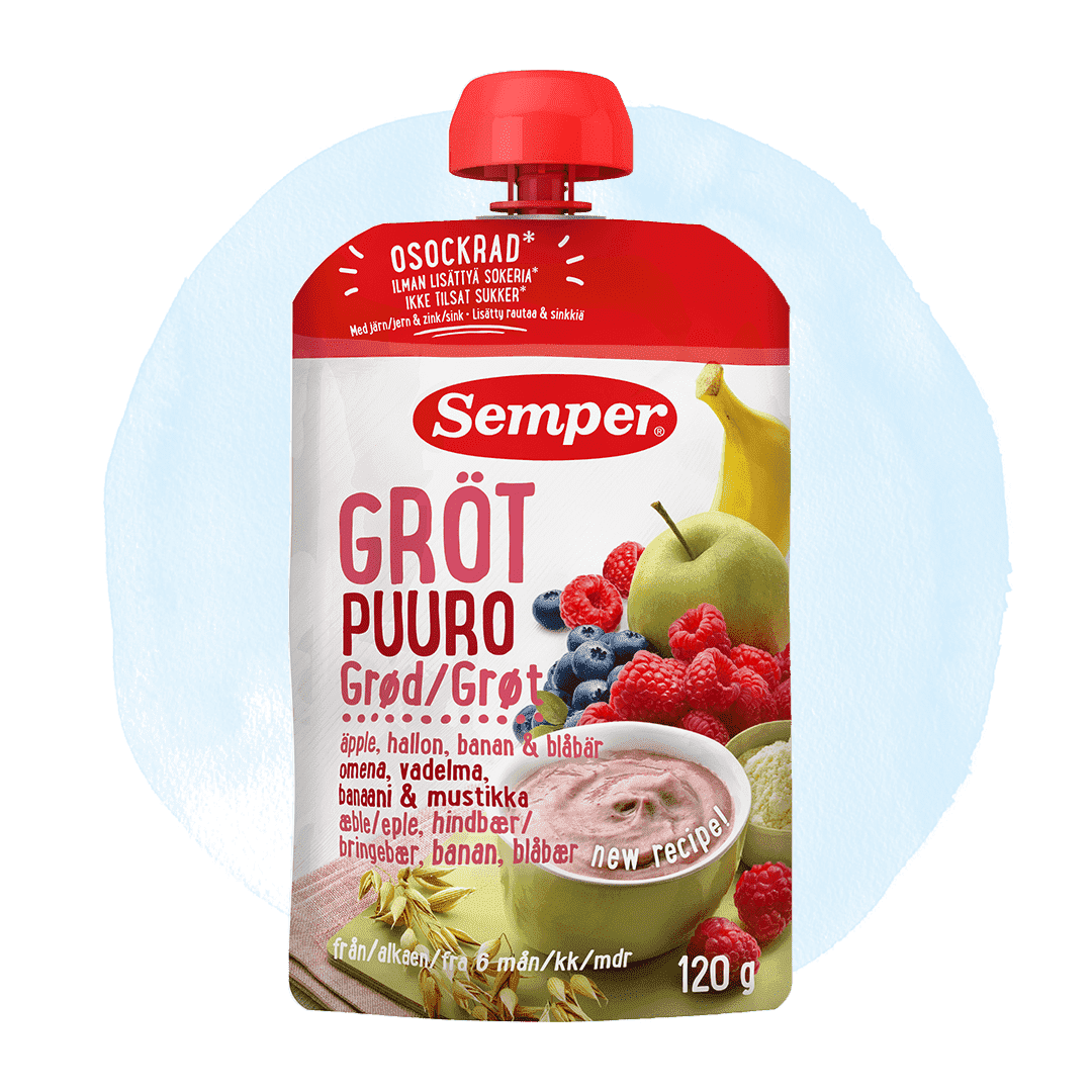 Pouch porridge with apple, raspberry, banana and blueberry