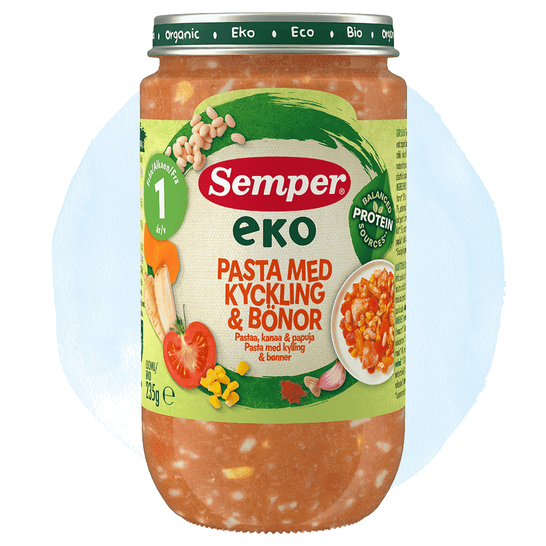 Eko pasta med kyckling & bönor 12m