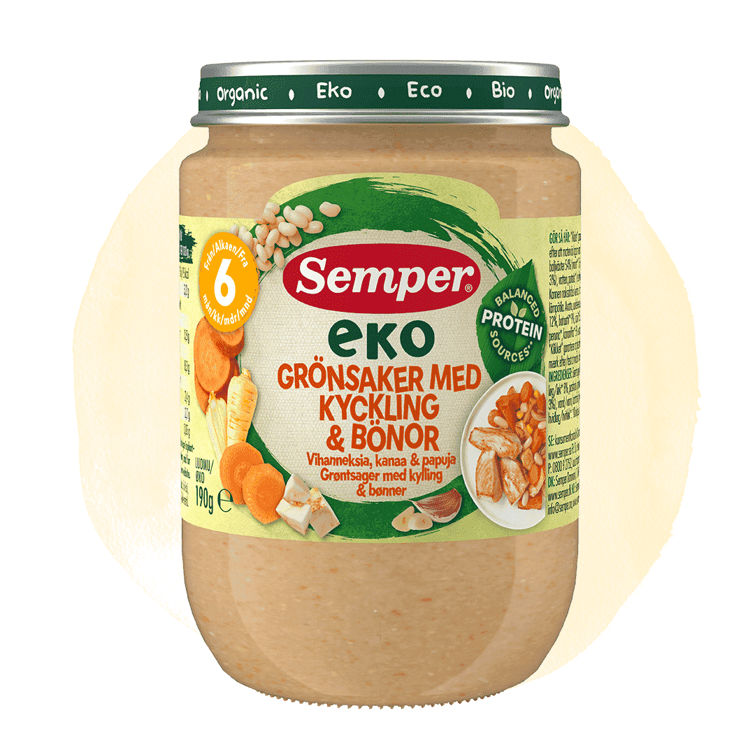 Eko grönsaker med kyckling & bönor 6m