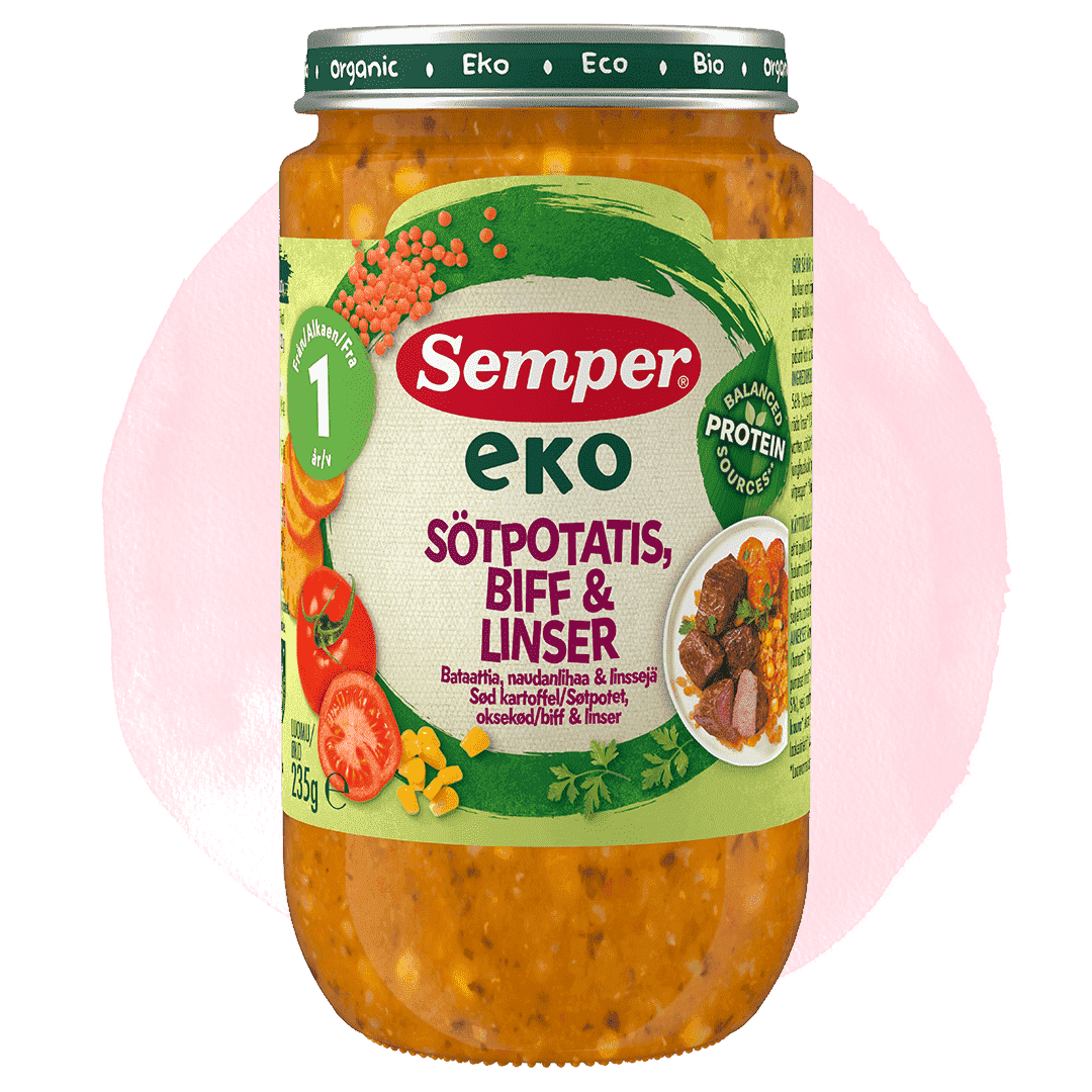Eko sötpotatis, biff & linser 12m