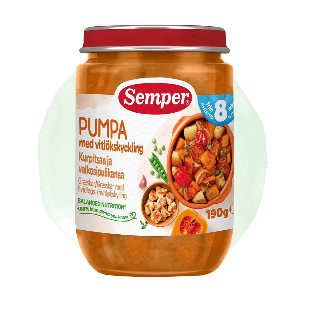 Semper barnmat pumpa med vitlökskyckling