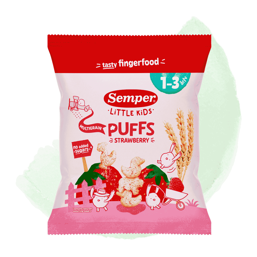 Little Kids Multigrain puffs strawberry 1-3 år från Semper Barnmat