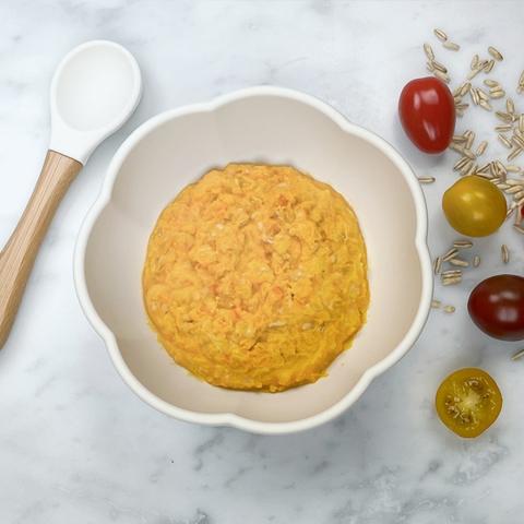 Palsternacka, tomat, havreris, lax och dill